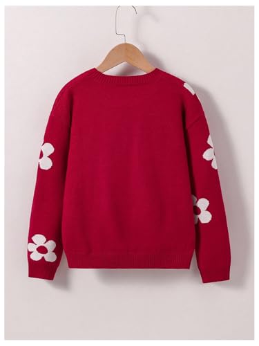 Image of BEAUDRM Girl's Cute Bow Sweater Crew Neck Long Sleeve Drop Shoulder Loose Pullover Tops