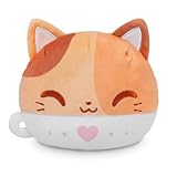 TeeTurtle Reversible Latte Cat Scented Plushie - 4-Inch Two-Sided Flip Plush Toy with Embroidered Details - Cute Mini Collectible Plush for Kids, Teens, and Adults