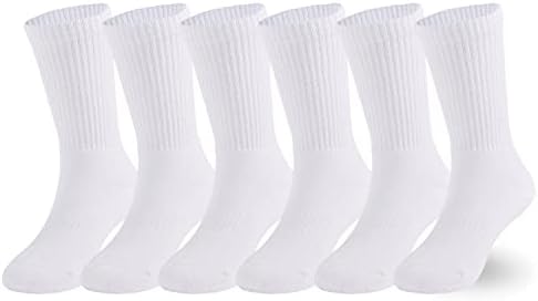 EPEIUS Kids Boys/Girls' Cushioned Crew Socks Thick Cotton Athletic Socks Running Crew Sports Socks Solid White 6 Pack 7-10 Years