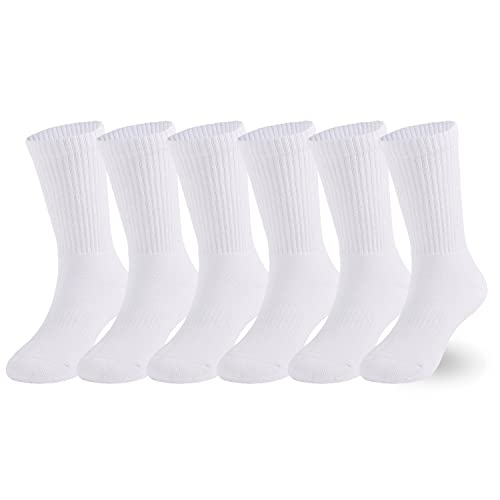 EPEIUS Kids Boys/Girls' Cushioned Crew Socks Thick Cotton Athletic Socks 6 Pack 4-14 Years