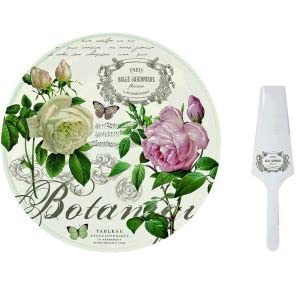COFFRET PLAT A TARTE AVEC PELLE EN PORCELAINE JARDIN BOTANIQUE, Blanc