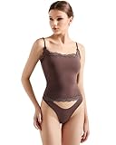 SUUKSESS Women Lace Double Lined Camisole Top Spaghetti Strap Going Out Tank Top, Mocha, Small