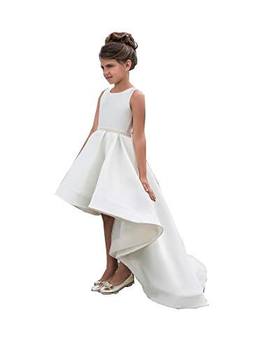 GZCYL High Low Pageant Dresses for Girls Satin Elegant Flower Girl Dress White Communion Ball Gowns