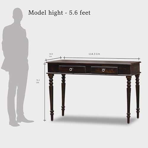 Image of Brown Solid Sheesham Wood Study Table | Modern & Contemporary Writing Desk for Adults | 2 Drawer Computer Table for Home & Office Work | Heavy Duty & Convertible | 114.3 D x 58.8 W x 76.2 H cm