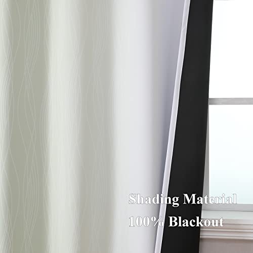 Estelar Textiler Sage Green and Greyish White Blackout Curtains 63 Inch Length 2 Panels Set, Room Darkening Grommet Ombre Curtains for Bedroom, Thermal Insulated Light Blocking Gradient Drapes,52Wx63L