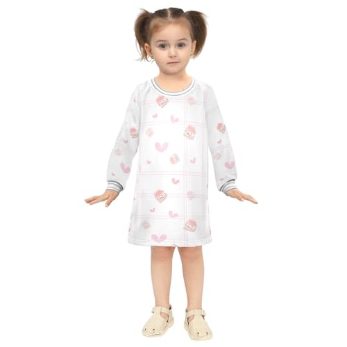 Strawberry Milk Girls Dresses Long Sleeve Sweatshirt Dress for Girls Winter Toddler Casual A Line Dresses Size 2-8T4