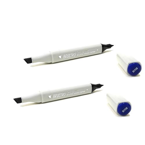 Image of BRUSTRO Twin Tip Alcohol Based Marker (Pack of 2) | Ultramarine |Tip Size - Broad 1-7mm line,Fine 0.7mm|Smudge-Proof,Waterproof, Ideal for Texturing, Sketching,Graffiti,Comic Artist,Architecture,