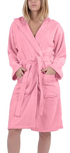o-day Peignoir microfibre homme femme micro éponge 2.0 gain de place unisexe pour adultes avec capuche et poches Idéal pour voyager Piscine Palestra Léger Doux Effet éponge, rose, S Cover