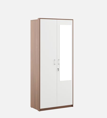 Image of Spacewood Dew Wardrobe | 3 Year Warranty | Almirah, Cupboard, Almari, 2 Door Wardrobe with Mirror, 1 Drawer (1 Lock Drawer) and 1 Hanging Space|Engineered Wood| Walnut Rigato