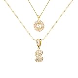 Letter Necklace for Women,14K Gold Plated Initial Necklaces,Personalized Custom Name Jewelry,Initials Pendent Necklace for Couple,2PCS Trendy Dainty Bling Necklace for Birthdays Christmas letterS