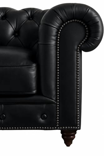Image of Classic Leatherette Chester Sofa Set Button Tufted, Classic Style Sofa Set 3-Person Sofa for Living Room, Office, and Hallway Colour (Black Leatherette, 3+1+1= 5 Seater Sofa)