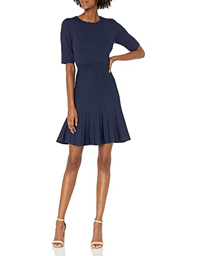 Shoshanna Women s Carin Short-Sleeve Fit and Flare Dress, Navy, L