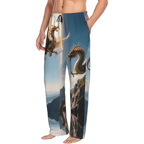 Dragon Print Men'S Soft Pajama Pants Elastic Waistband Sleep Pajama Pant With Pockets