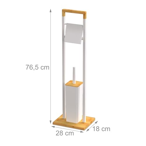 Miniatura 4 de Relaxdays Soporte De Papel Higiénico Con Escobilla De Pie De Bambú, 76.5 X 28 X 18 Cm, Blanco