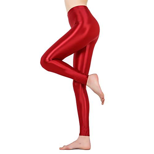 Image of cloudmall Women Sexy Semi Opaque Pantyhose Running Tights Yoga Leggings Oil Shiny Stocking