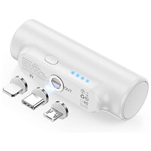 Kuulaa 3 in 1 Magnetic Power bank for Oculus Quest 2, Ultra Compact 3000mAh Mini External Battery Pack Portable Charger With 3 Plugs Compatible with iPhone 13 12 11 Pro Max, Samsung, Huawei(White) Cover