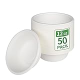 Aricsen Compostable 12 Ounce 50 Pack Disposable Small Round Paper Bowls, PFAS-Free, Eco-Friendly, Biodegradable Bagasse For Hot Soup Food Salad Dinner Party (50, 12 OZ)