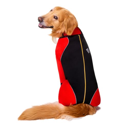 ISUPY 犬 パジャマ ロンパース つなぎ 秋冬 ペット服 背中開き ドッグウエア Tシャツ 中型犬 大型犬 カバーオール 防寒 保温 四つ足洋服 抜け毛対策 部屋着 寝間着 ルームウェア お出掛け用 散? (38,レッド)