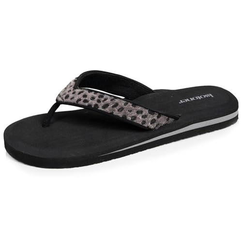 Isotoner Tongs femme sandales plage d'été, semelles eva légères et confortable, 39 EU, léopard/noir