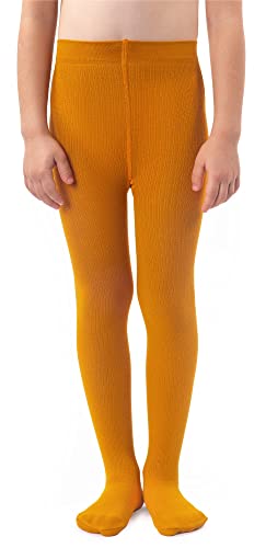 NOQ Mädchen Glatte Strickstrumpfhose Mit Fuß Warme Blickdichte Schulkinderstrümpfe Balletttanzshow Kindergarten, Curry 140/146 cm Cover