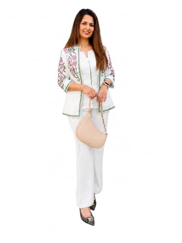 Image of Paribelle 3 Piece Cotton Co-Ord Set with Embroidered Coat