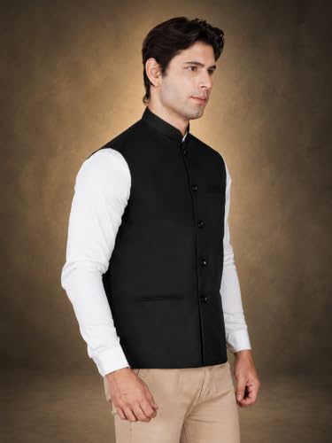 Image of Vastraa Fusion Bandi Modi Koti, Nehru Jacket for Men, Cotton Waistcoat for All Occasion: Diwali, Wedding, Ethnic, Office Party, Formal & casual Look