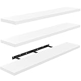 STOREMIC 90cm L Wandregal, 3-teiliges Schweberegal-Set für Bad-/Wohn-/Schlafzimmer/Küche, weißes Wandregal Holz für Wanddekoration mit unsichtbaren Halterungen, 90 x 17 x 3cm