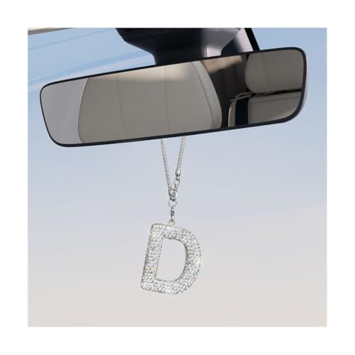 BWBWND Bling Initial Car Rear View Mirror Ornament, Crystal Cute Letter Pendant Lucky Rearview Hanger, Automotive Mirror Hanging Accessories Interior Decoration for Women Girls (Letter D)