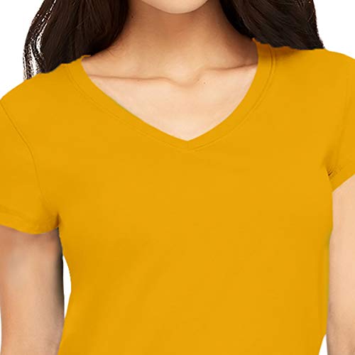 Image of Pooplu Women's Regular Fit Premium Plain 100% Cotton V Neck Half Sleeves, Casual Plain Pootlu Tees and Tshirts.