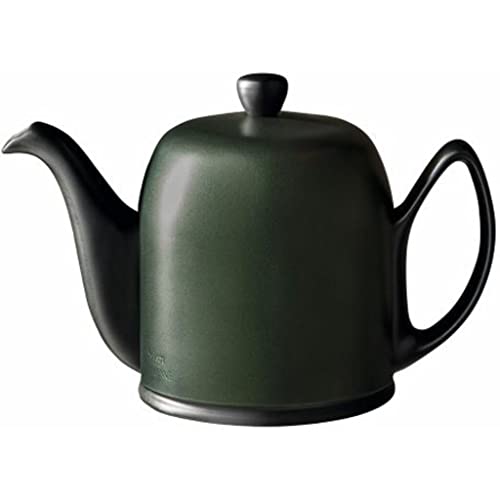 Degrenne Salam Luxury French Tea Pot - Porcelain Teapot for Stovetop with Emerald Aluminum Cover, Ceramic Tea Kettle for Loose Tea, Removable Infuser, 6 Cup Capacity, 36oz - Black