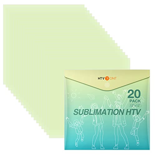 HTVRONT Clear HTV Vinyl for Sublimation, 20 Pack 12' X 12' Glossy Sublimation Vinyl for Cotton Fabric, Wash Durable Clear Dye Sub HTV for Light-Colored T Shirts