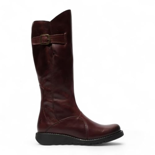 Fly Womens Wine MOL 2 Leather Wedge Heel Knee High Zip Up Boots