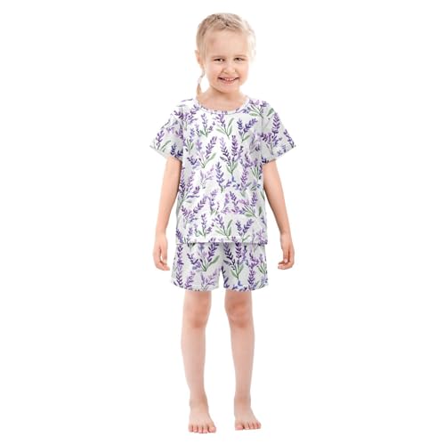 Vdsrup Watercolor Lavender Summer Pajamas Set Short Cotton Purple Sleepwear 2 Piece Unisex 5Y2