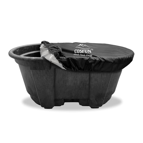 COSFUN 100 Gallon Oval Stock Tank Cover Waterproof Dust Proof Anti-UV Ice Bath Cover Keep Water Trough Clean(Elastic Bottom Black)