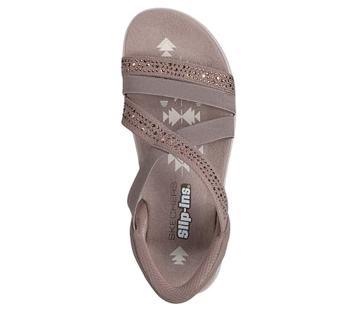 Skechers Skechers Women's REGGAE SLIM - SUMMER SPARKLE, Hands Free Slip-Ins Jeweled Stretch Knit Sandal, Mocha, 8M