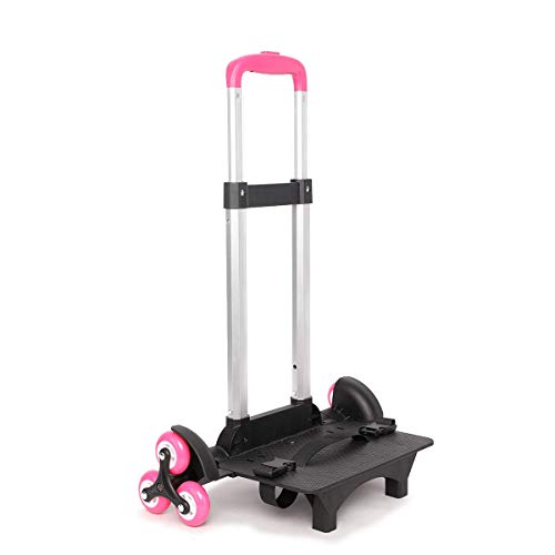 Backpack Trolley - Wheeled Trolley Hand Aluminium Alloy Folding Trolley Cart for Backpack (Pink 6 Wheels Improved Version)