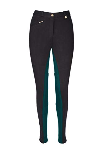 Avon Equine Pantalones de equitación de algodón y licra para mujer, con bolsillo frontal, suaves, elásticos, de dos tonos, negro y azul, 56