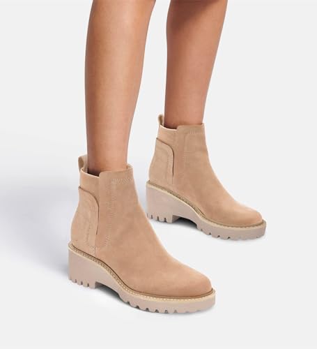 Trish Lucia Womens Platform Lug Sole Chelsea Boots Ankle High Chunky Block Heel Non-Slip Suede Leather Slip on Combat Fashion Booties2