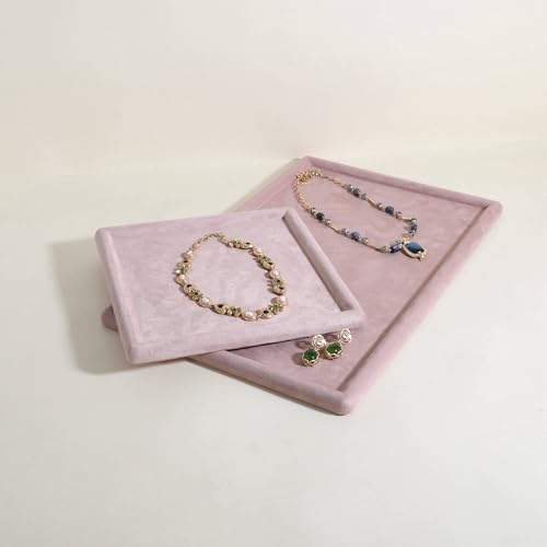 CHISTOR Jewelry storage organizer plate, Square velvet Jewerly display tray, Empty Jewelry showcase tray for Necklace Bracelet Ring Earring display stand holder (Pink-Large, 9.8 x 9.8 in) by CHISTOR - Image 7