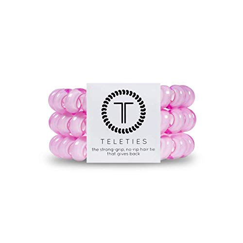 TELETIES - Spiral Hair Coils - Ponytail Holder Hair Ties for Women - Phone Cord Hair Ties - Strong Grip, No Rip, Water Resistant, No Crease Hair Tie Coils - 3 pack (Large, Flamingo)