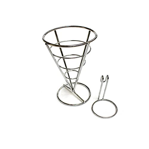 STOBAZA Metal Wire Fries Stand Holder with Sauce Dipper French Fry Cone Basket for Snacks Display Rack for Appetizers Suitable for Restaurants and Parties