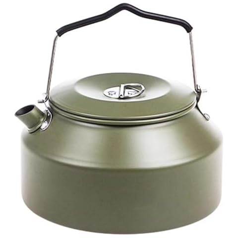 VEADOOLLY Camping Kettle Camp Tea Coffee Pot, 1.6L Stainless Steel Outdoor Campfire Camp kettle, Portable Lightweight Teapot Fast Heating Boiling Water, Ideal for Hiking Picnic Travel, Green Cover