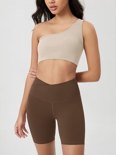 ODODOS Seamless One Shoulder Sports Bra for Women Ribbed Asymmetrical Non Padded Yoga Crop Tank Tops4