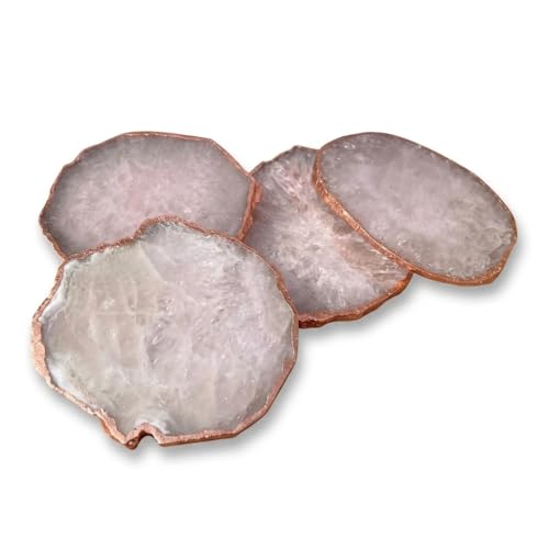 Image of Natural Agate Stone Tea Coasters Set | Premium Stone Coasters for Tea, Coffee & Glass | Heat Resistant Coasters for Dining Table, Office Desk & Home Decor | Pack of 4 | Color -White