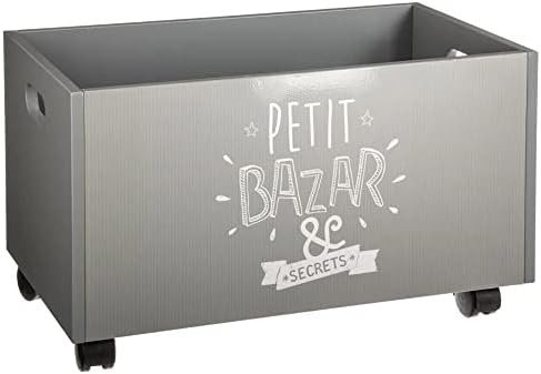 Children's wooden storage chest on wheels - Colour GREY and WHITE
