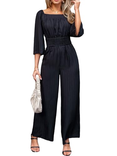 CUPSHE Damen Jumpsuit Quadratischer Ausschnitt 3/4 Ärmel Overall Weites Bein Strampler Gesmokte Taille Playsuit Sommer Hosenanzug CUPSHE Damen Jumpsuit Quadratischer Ausschnitt 3/4 Ärmel Overall Weites Bein Strampler Gesmokte Taille Playsuit Sommer Hosenanzug