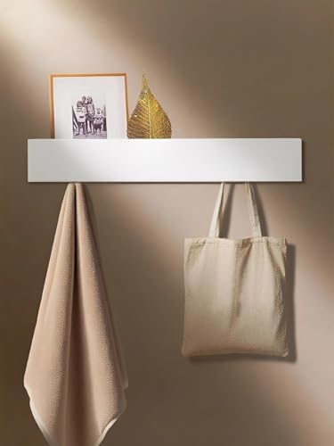 WJUAN Wandgarderobe mit Ablage, Moderne Garderobenleiste mit 5 Verdeckten Kleiderhaken, Weiße Garderobe Wand für Flur, Schlafzimmer & Wohnzimmer, Jackenhalter Wand WJUAN Wandgarderobe mit Ablage, Moderne Garderobenleiste mit 5 Verdeckten Kleiderhaken, Weiße Garderobe Wand für Flur, Schlafzimmer & Wohnzimmer, Jackenhalter Wand