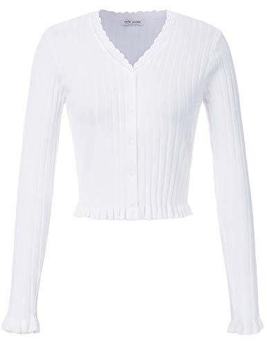 Women's Long Sleeve Cardigan Knit Sweaters Cropped Open Front Shrug Bolero White M