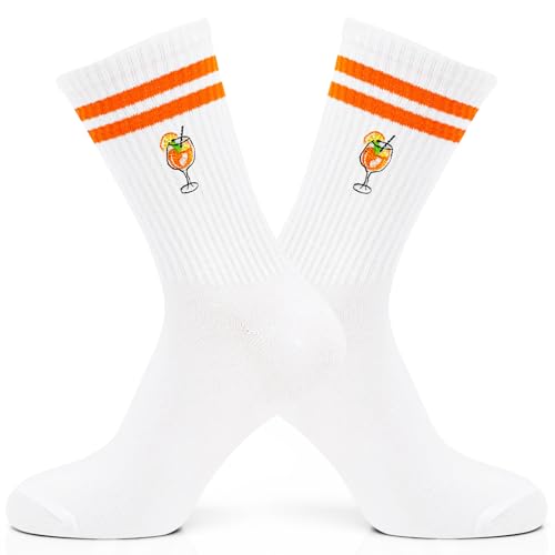 VDSOW Aperol Geschenk Socken Herren 43-46 Gestrickt Aperol Spritz Geschenk Mann Socken Kostüm Accessoires Atmungsaktive Tennissocken Sportsocken Herren Lustige Geschenke für Männer zum Geburtstag