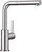 BLANCO LANORA-S – Rubinetto da cucina in acciaio inox massiccio con beccuccio rimovibile – Ad alta pressione – Acciaio inox spazzolato – 523123